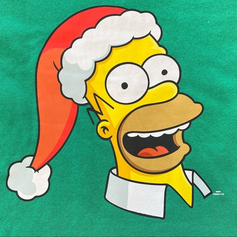 The Simpsons Christmas Xmas Santa Homer Simpson Cropped Crew Neck Green NWT - Picture 3 of 8